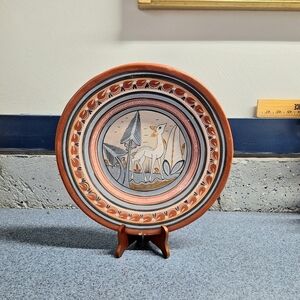 Vintage Mexican Tonala Hand-Painted Deer & Flora Folk Art Plate